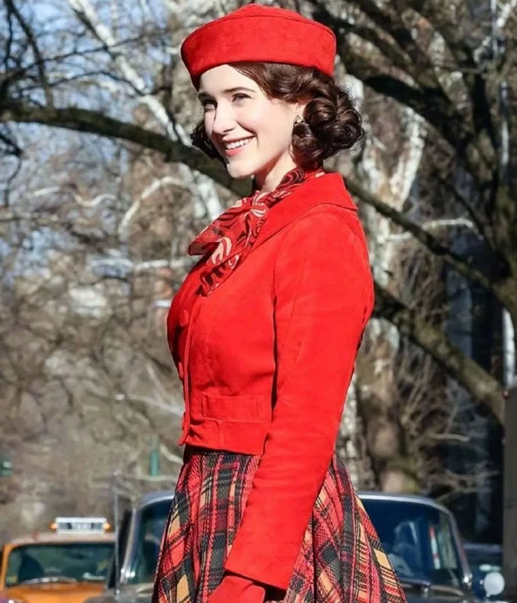 Rachel Brosnahan The Marvelous Mrs Maisel S05 Red Suede Jacket