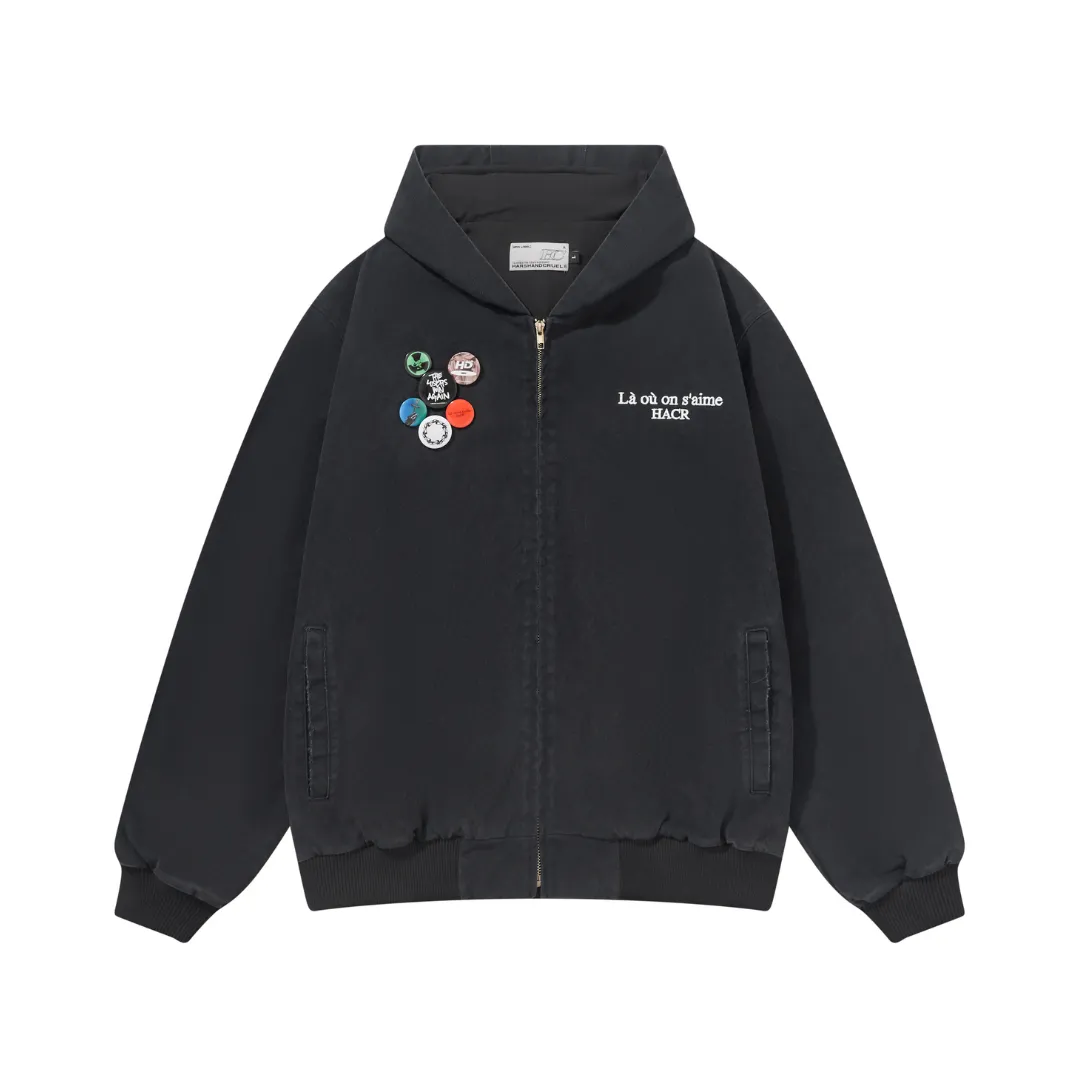 Retro Pins Washed Hooded Jacket