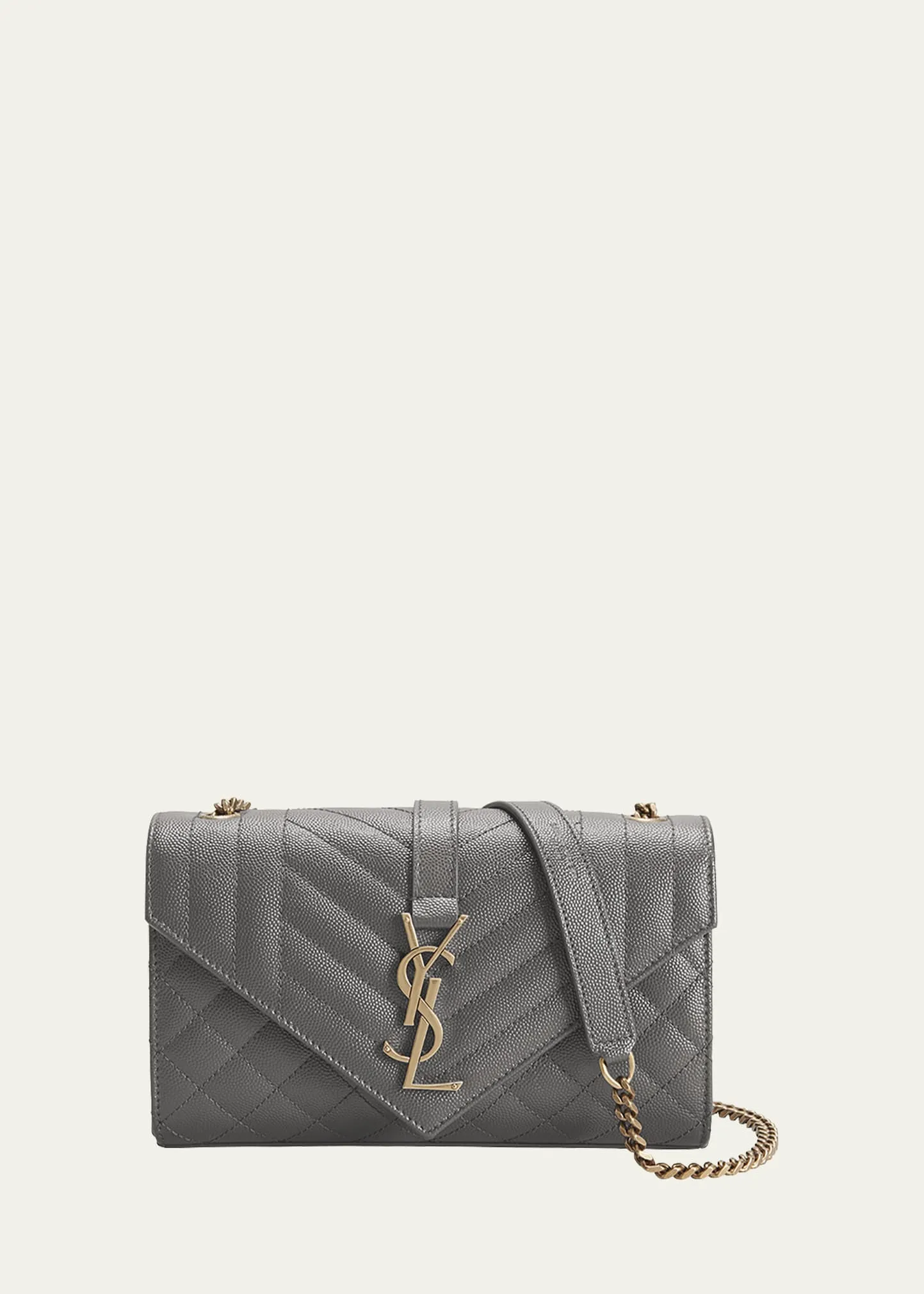 Saint Laurent Envelope Triquilt Small YSL Shoulder Bag in Grained Leather