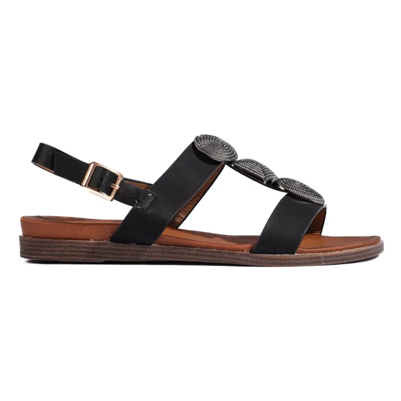 Sergio Leone Women's black comfortable flat sandals