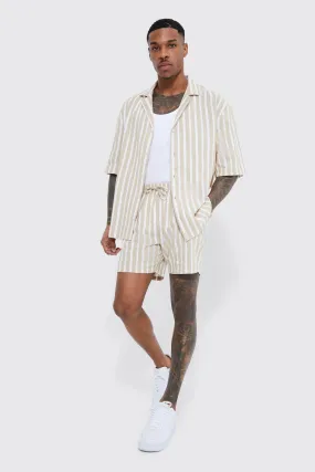 Short Sleeve Stripe Shirt And Short Set | boohooMAN UK