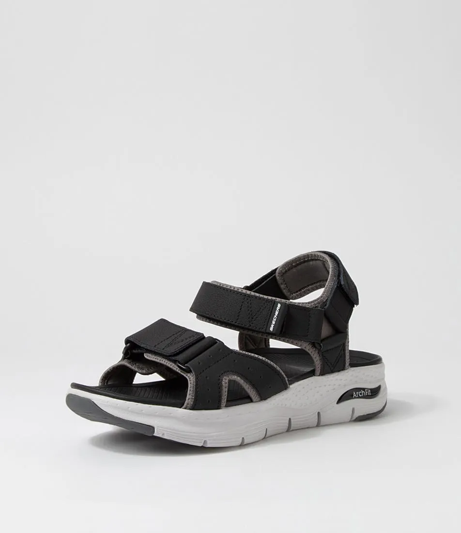 SKECHERS Arch Fit Sandal Black White Leather Sandals