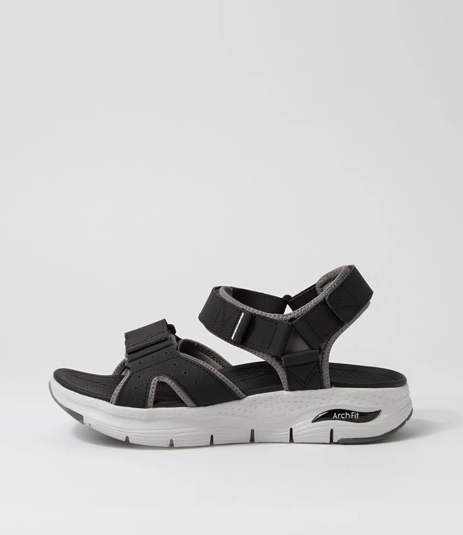 SKECHERS Arch Fit Sandal Black White Leather Sandals