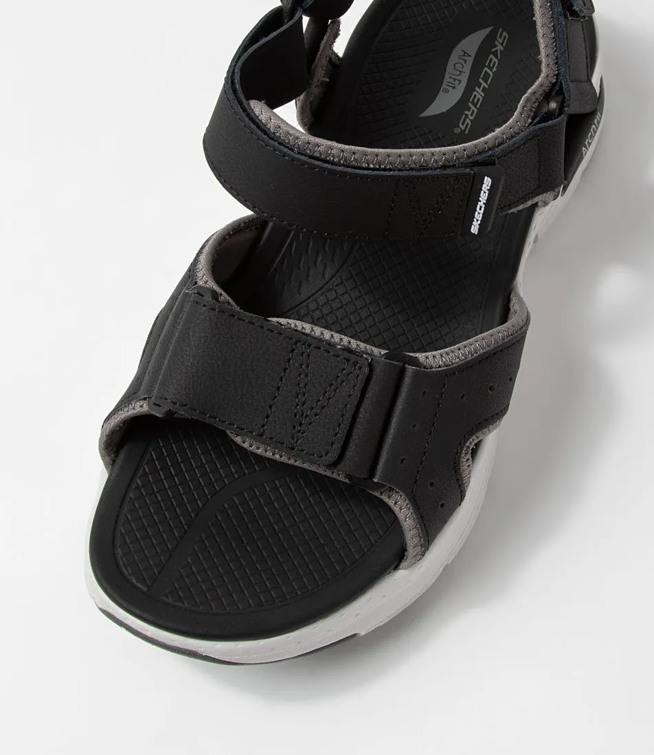 SKECHERS Arch Fit Sandal Black White Leather Sandals