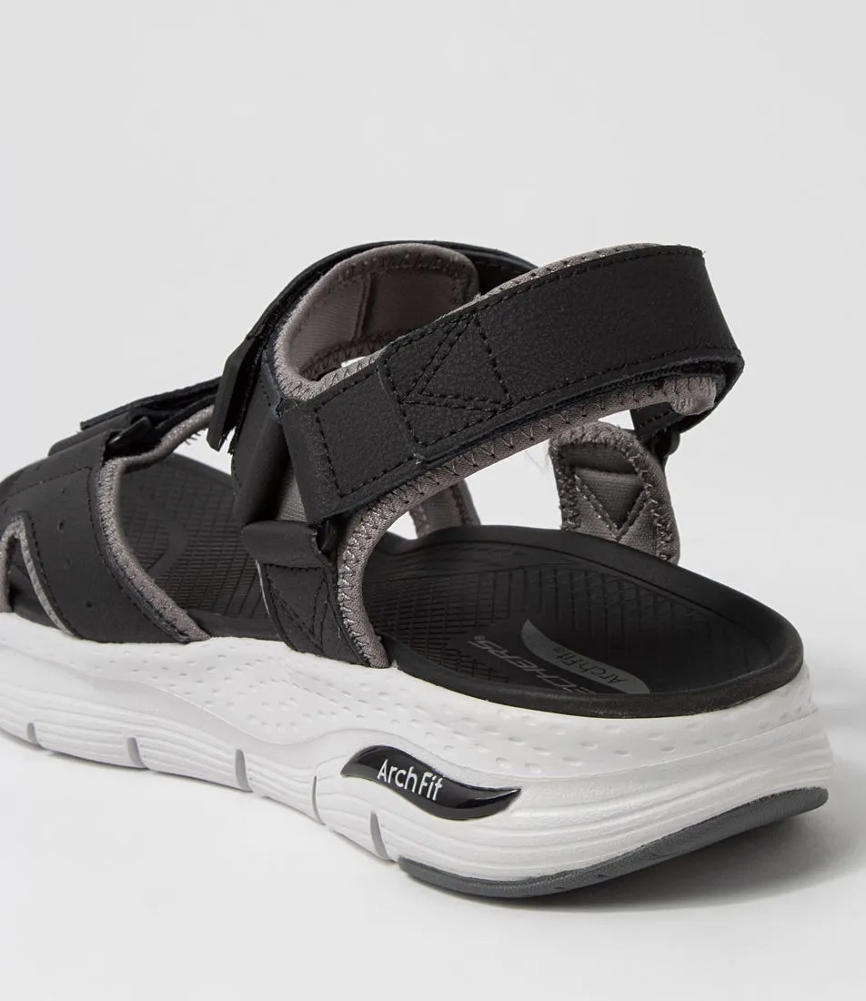 SKECHERS Arch Fit Sandal Black White Leather Sandals