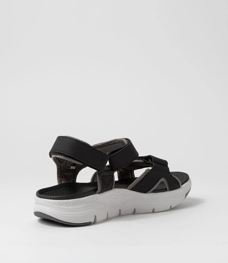 SKECHERS Arch Fit Sandal Black White Leather Sandals