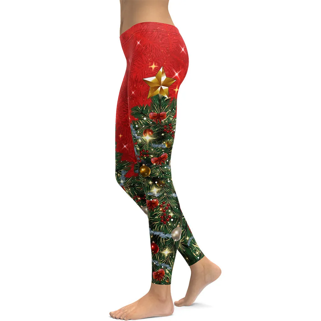 Sparkly Print Christmas Tree Leggings