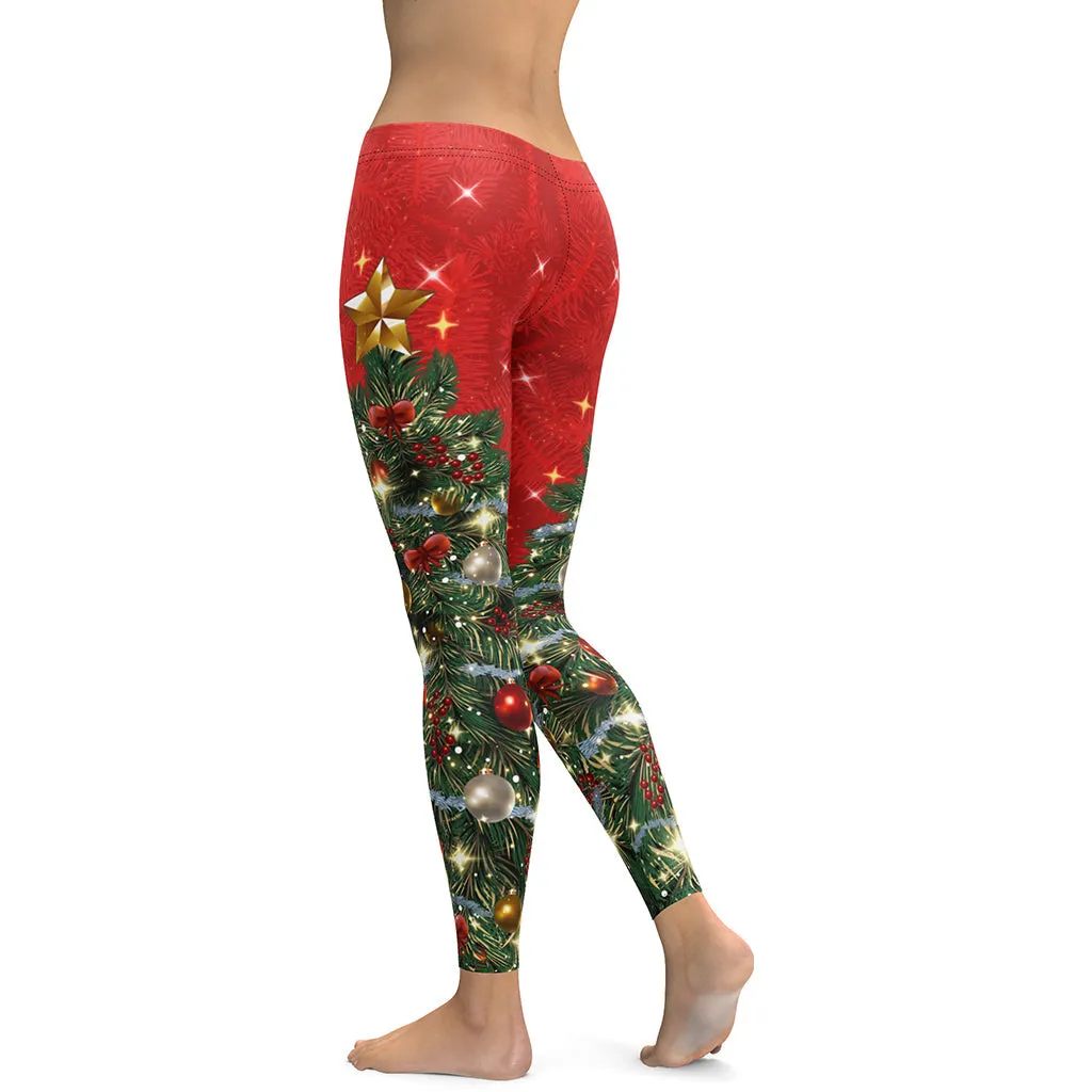 Sparkly Print Christmas Tree Leggings