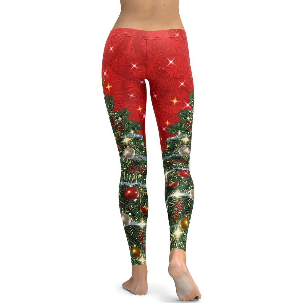 Sparkly Print Christmas Tree Leggings