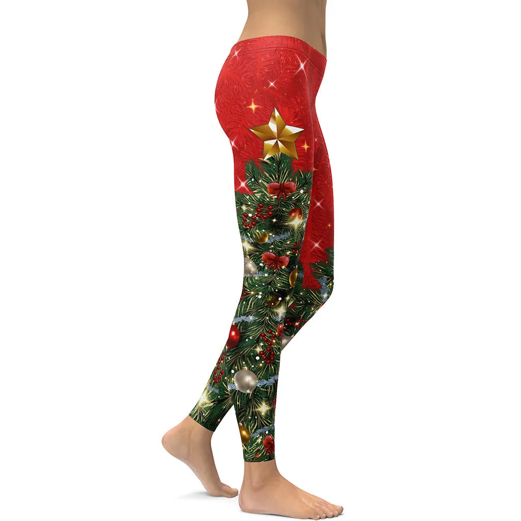 Sparkly Print Christmas Tree Leggings