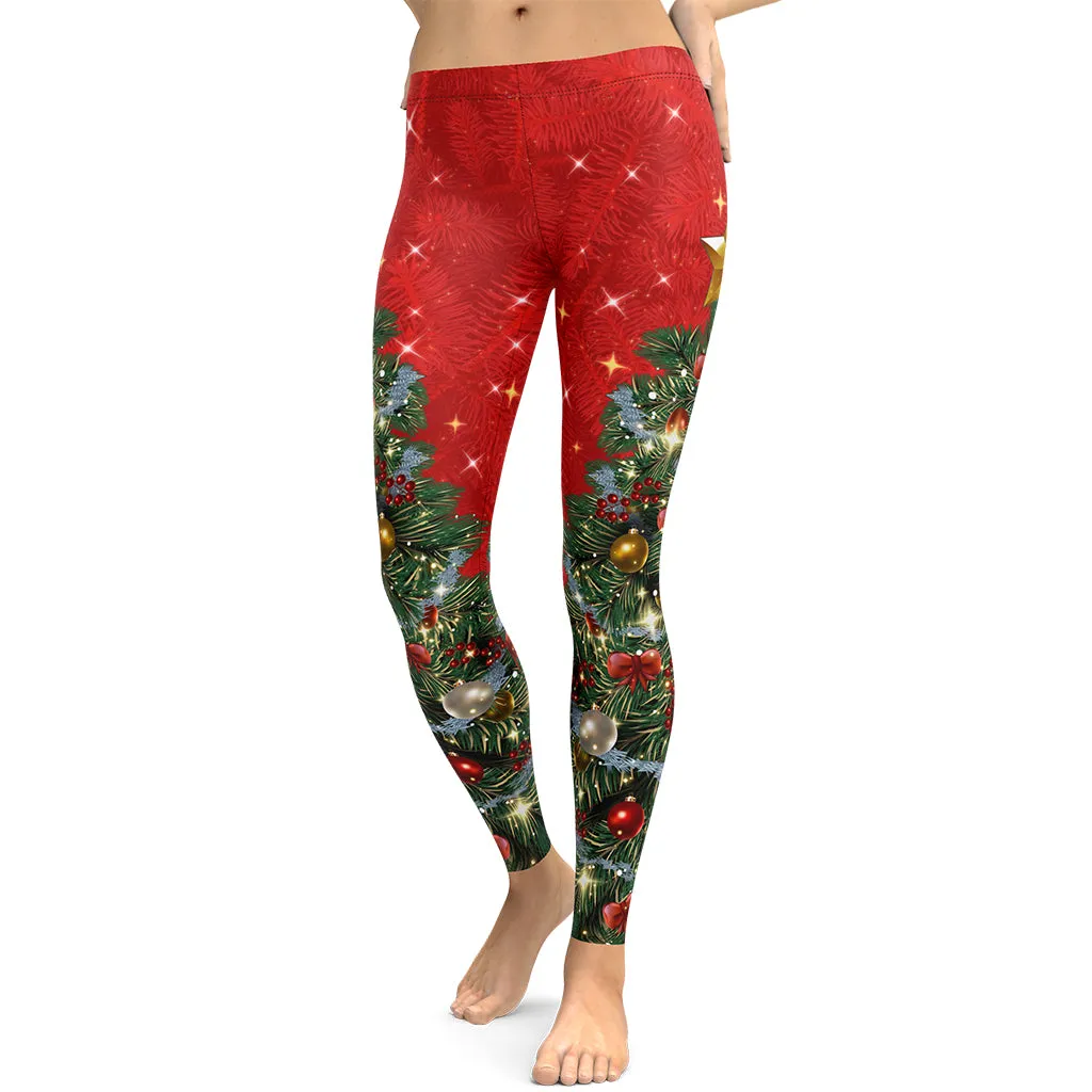 Sparkly Print Christmas Tree Leggings