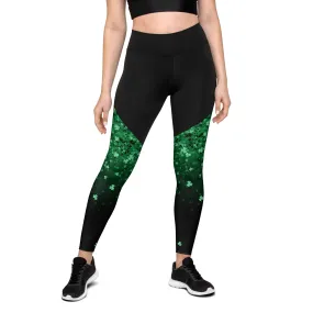 St. Patrick's Day Glitter Print Compression Leggings