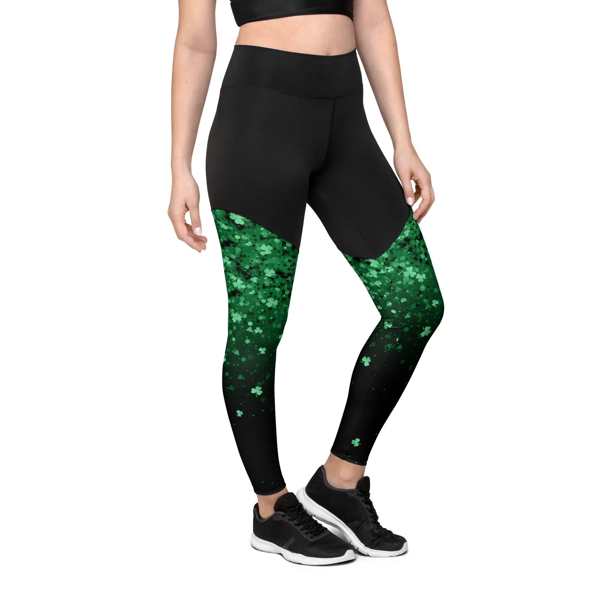 St. Patrick's Day Glitter Print Compression Leggings