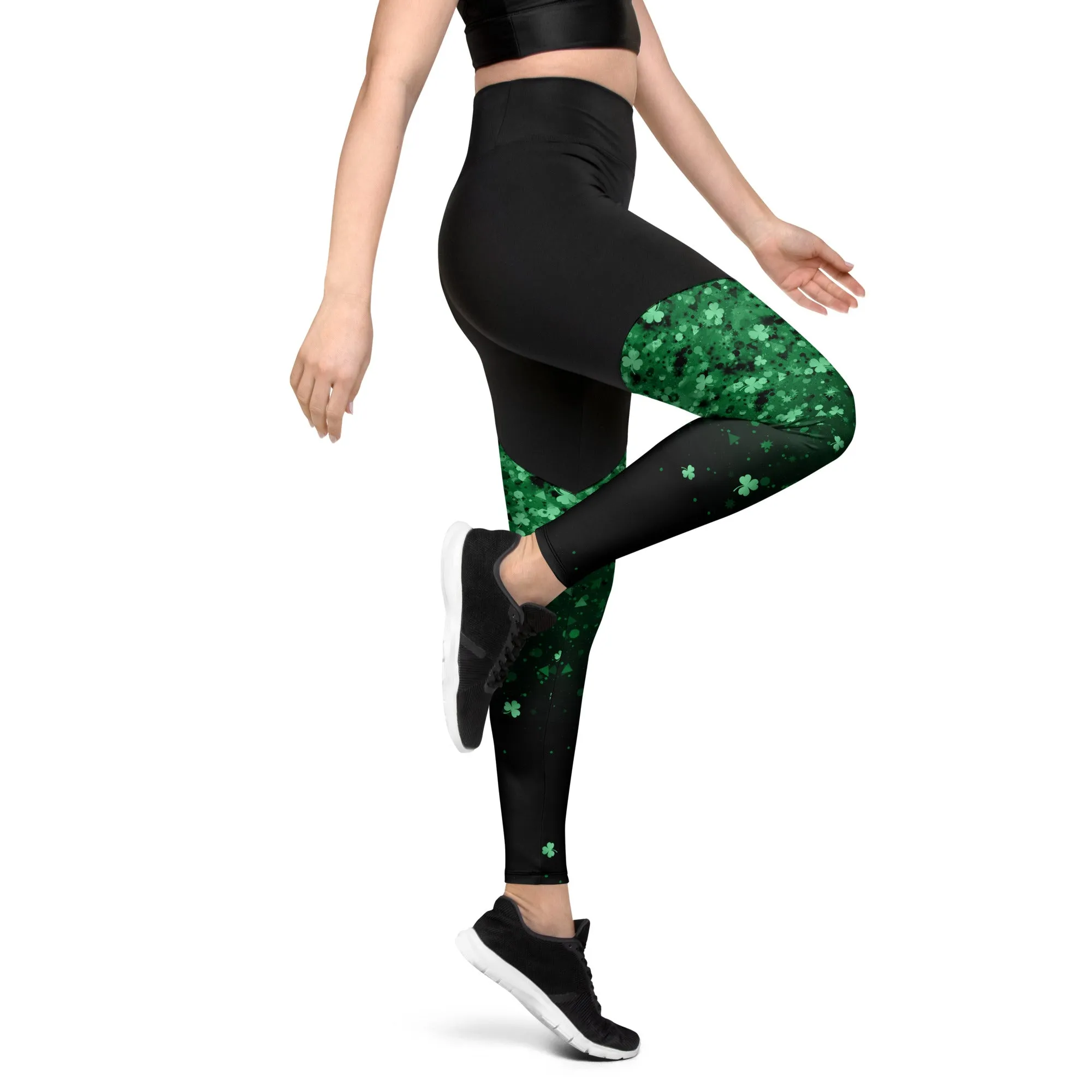 St. Patrick's Day Glitter Print Compression Leggings