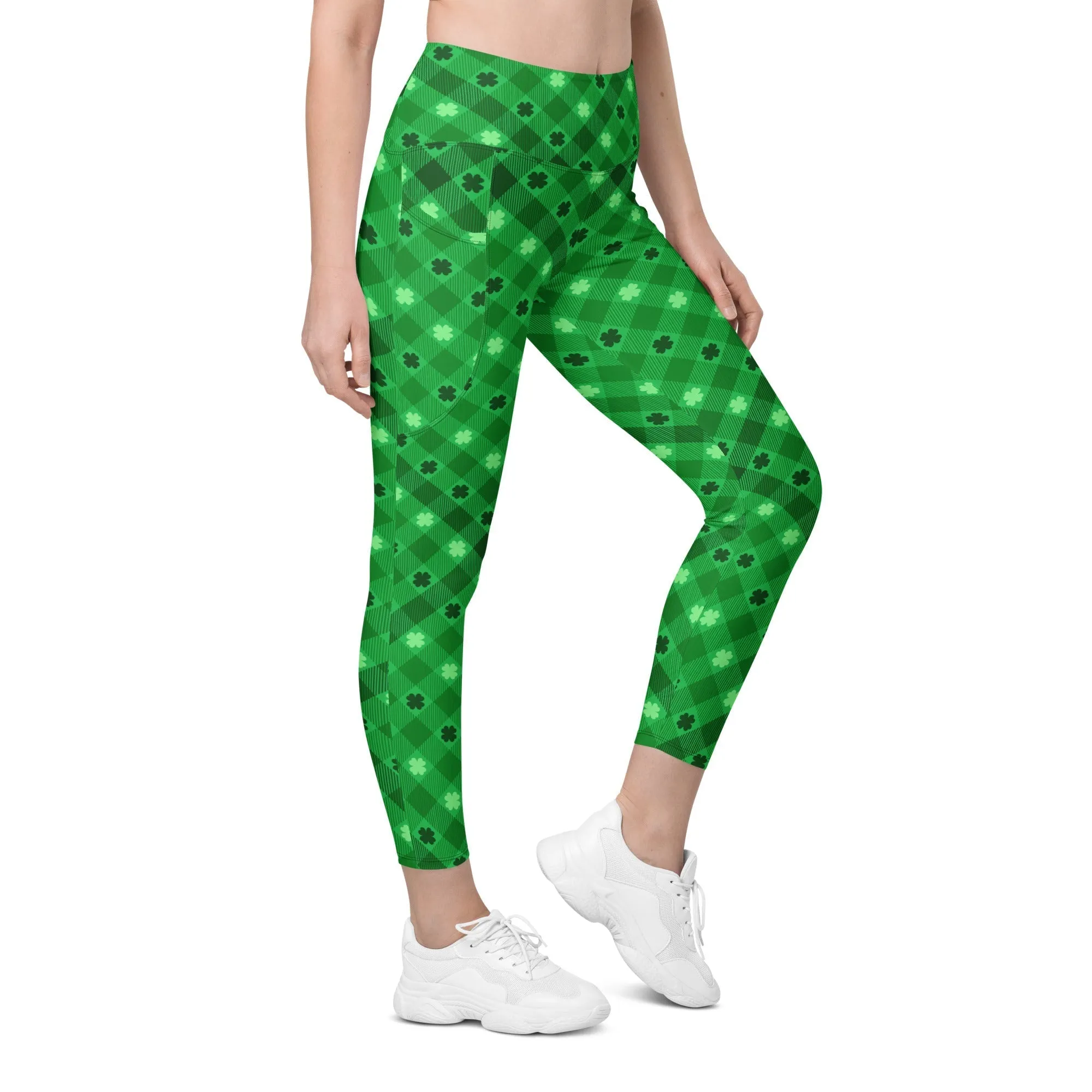 St. Patrick's Day Plaid Leggings With Pockets