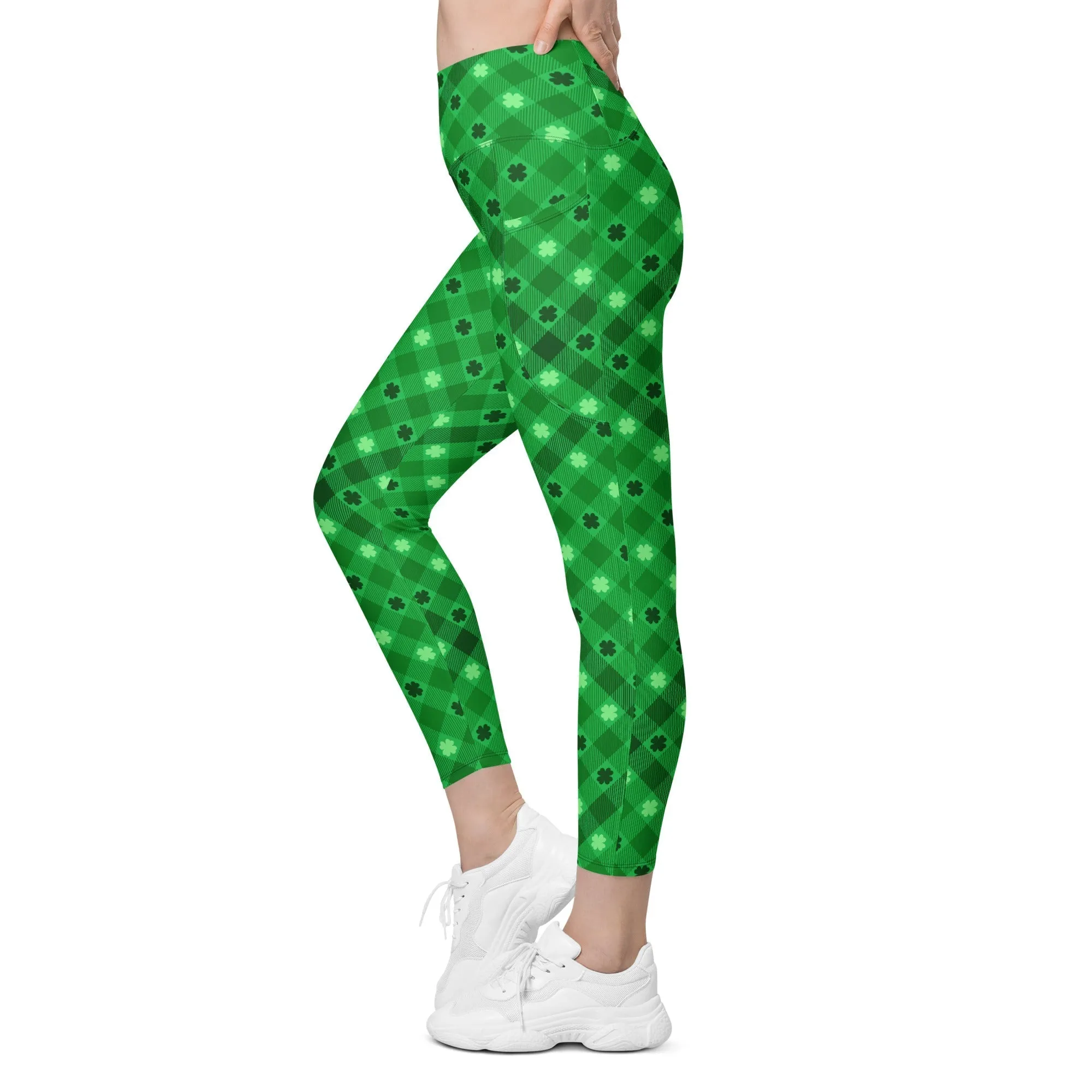 St. Patrick's Day Plaid Leggings With Pockets