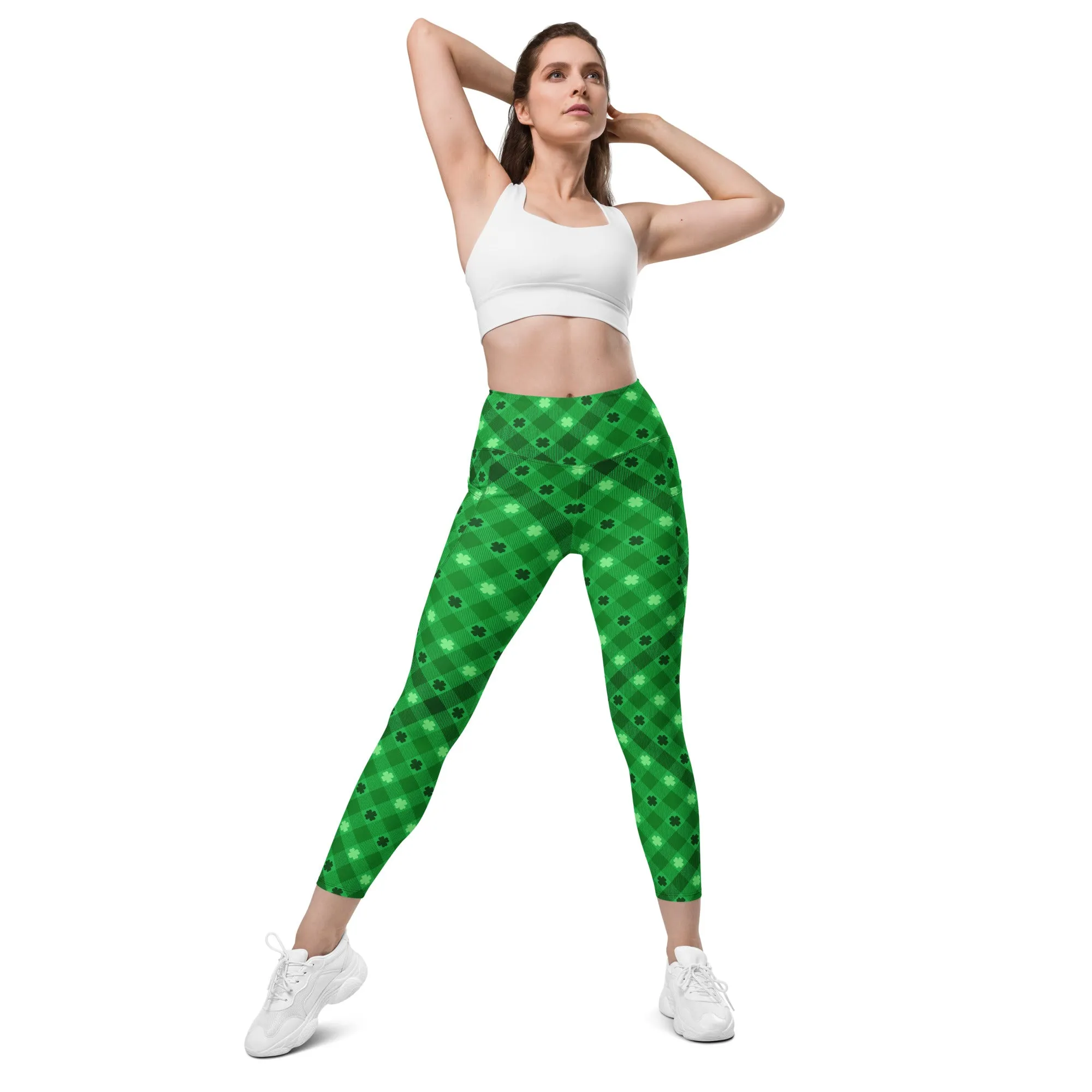 St. Patrick's Day Plaid Leggings With Pockets