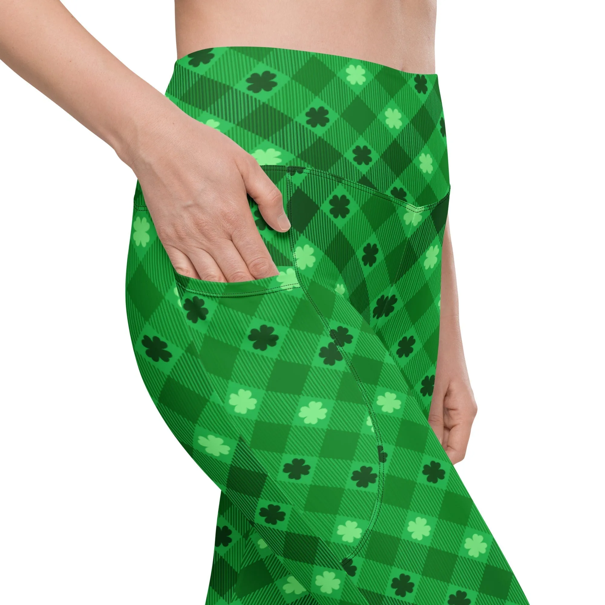 St. Patrick's Day Plaid Leggings With Pockets