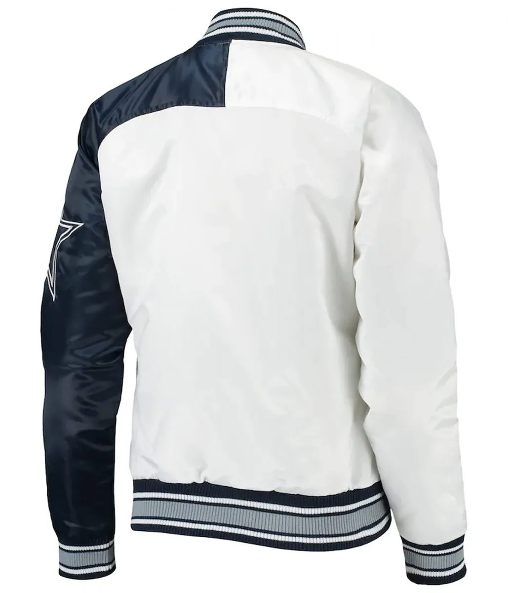 Starter Dallas Cowboys Endzone White and Blue Satin Jacket