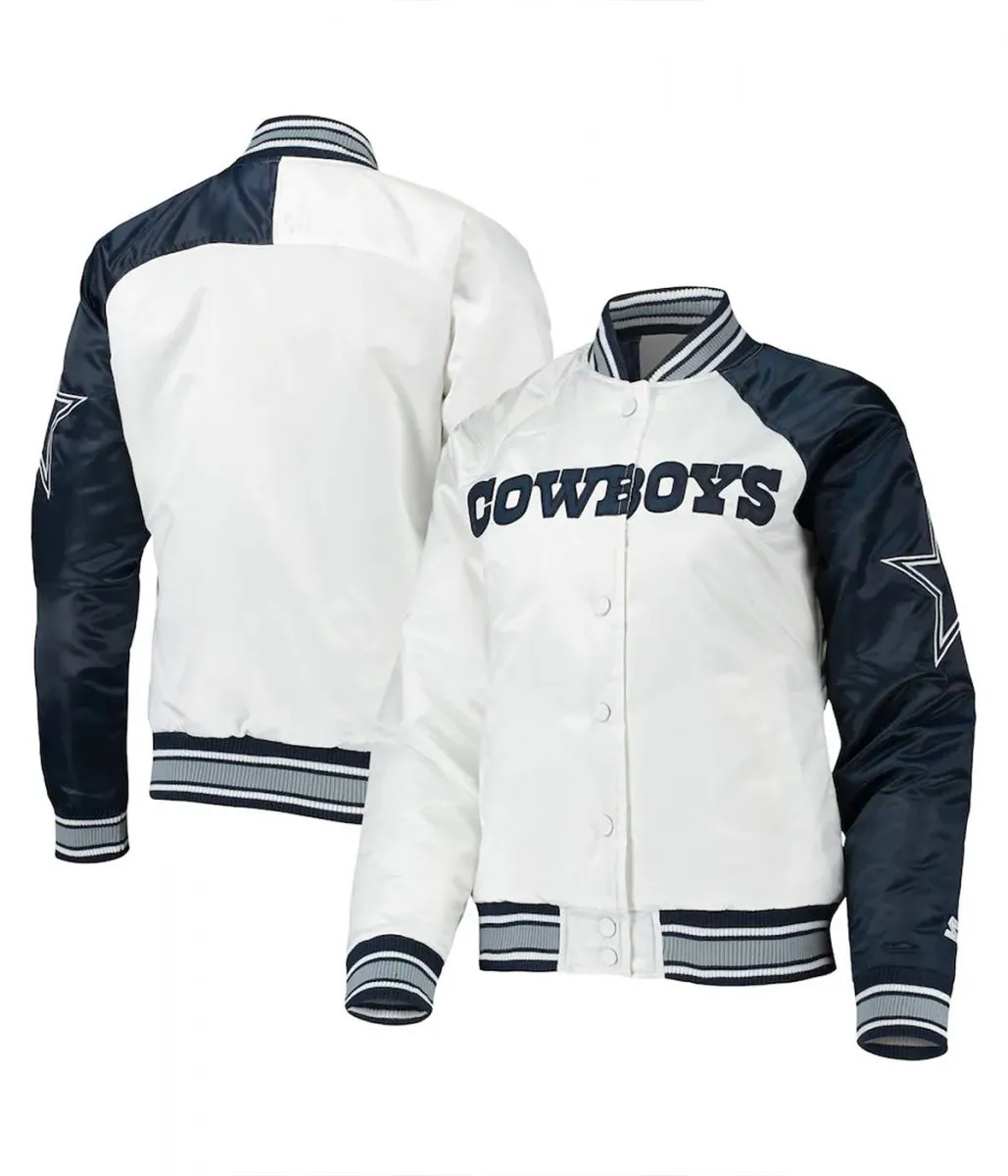 Starter Dallas Cowboys Endzone White and Blue Satin Jacket