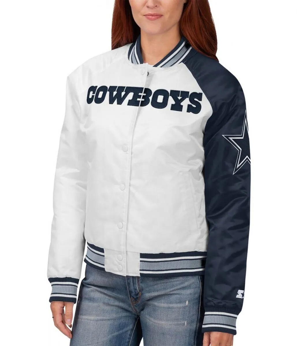 Starter Dallas Cowboys Endzone White and Blue Satin Jacket