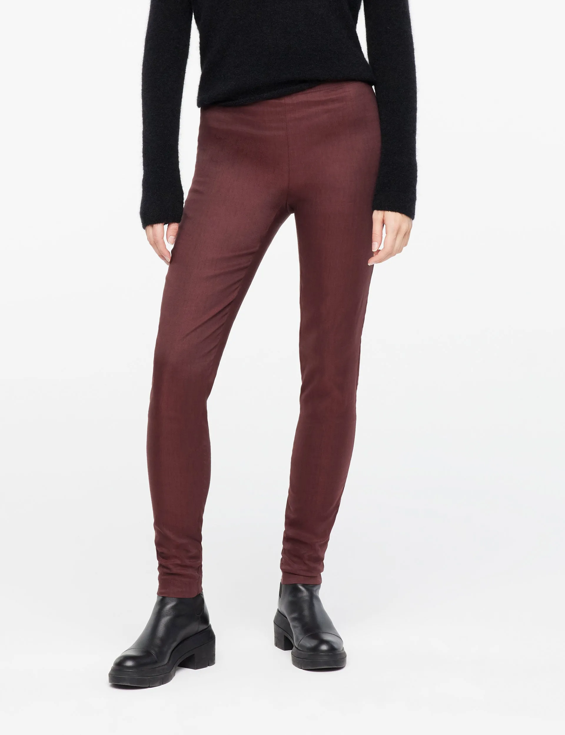 Stretch Linen Long Leggings - Burgundy