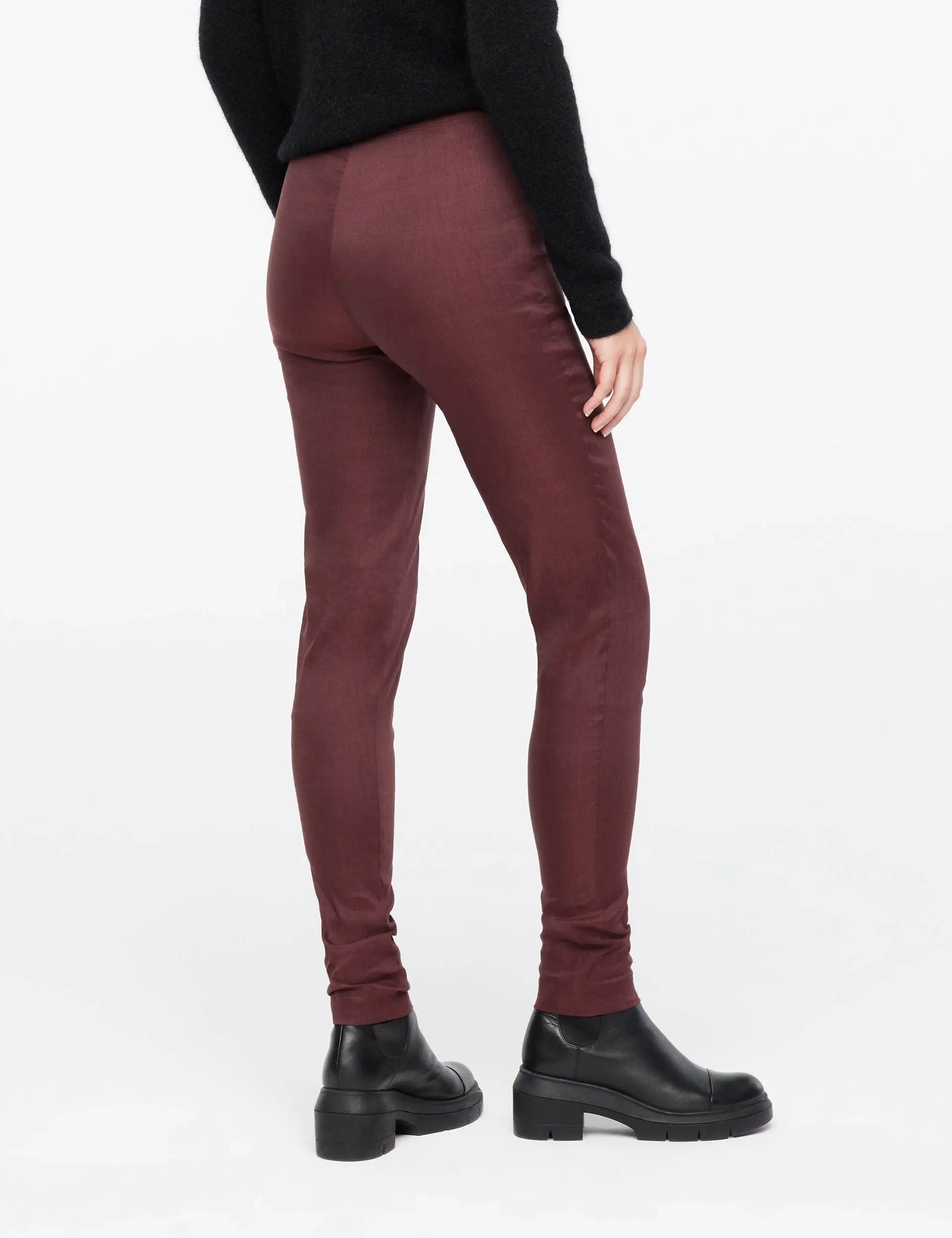 Stretch Linen Long Leggings - Burgundy