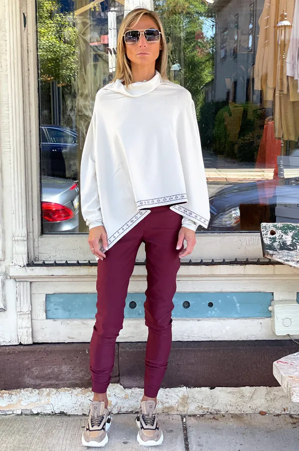 Stretch Linen Long Leggings - Burgundy