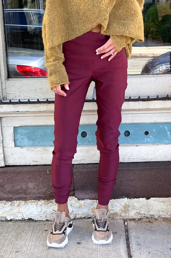 Stretch Linen Long Leggings - Burgundy