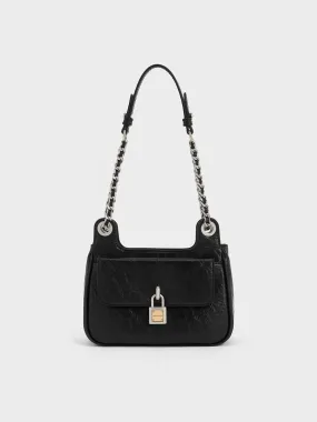 Suki Crinkle-Effect Padlock Shoulder Bag - Noir