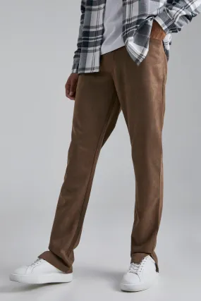 Tall Slim Fit Suede Trousers With Split Hem