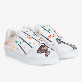 Teen Girls White Embroidered Leather Trainers