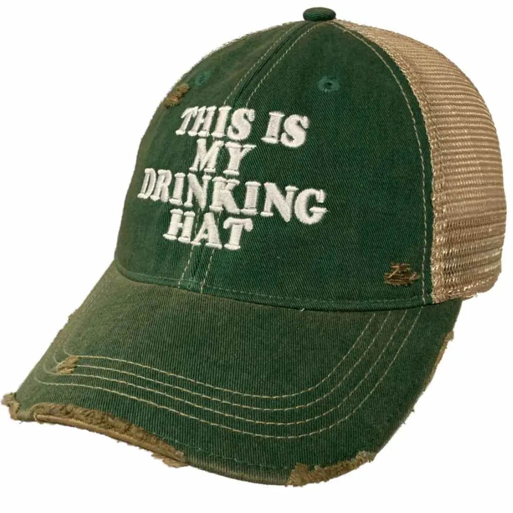 This is My Drinking Hat Retro Brand Kelly Green Distressed Mesh Adj. Hat Cap