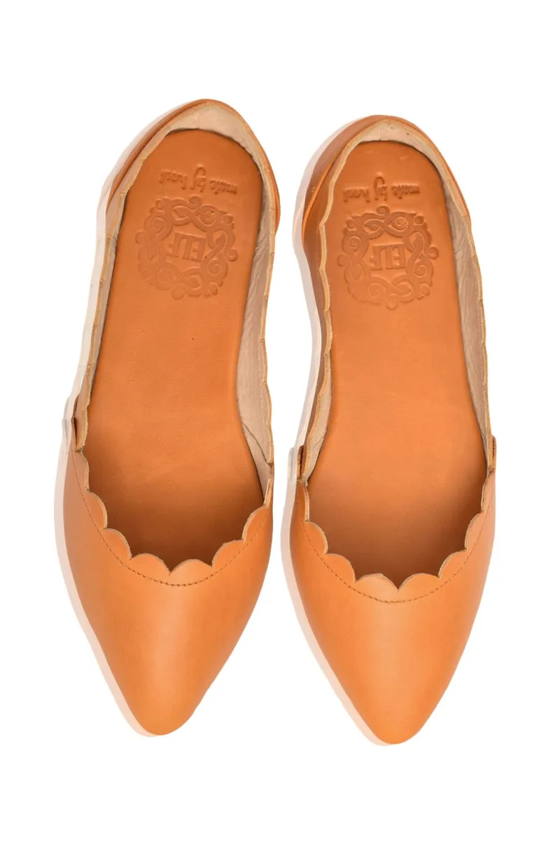 Valentina Leather Ballet Flats in Vintage Tan