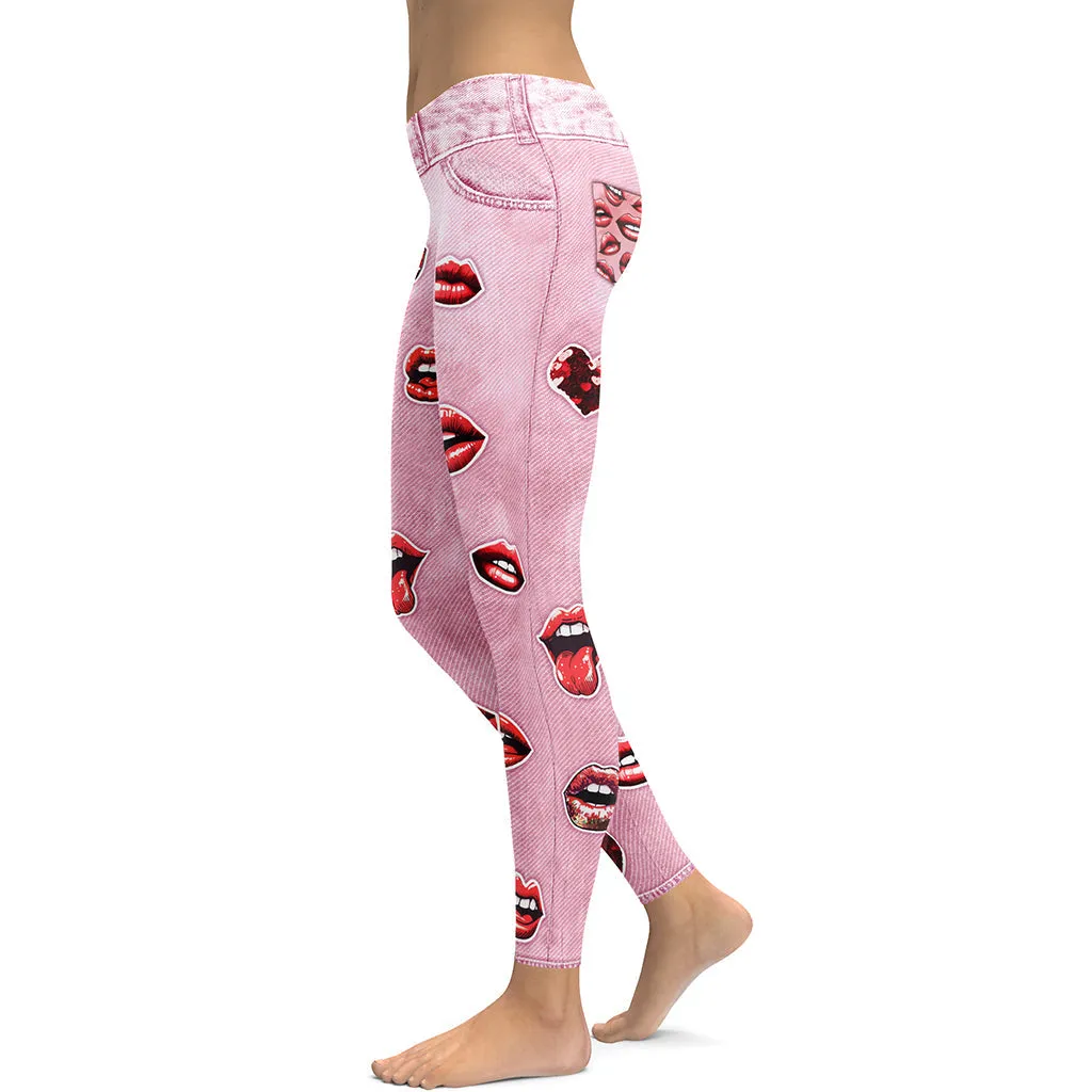 Valentine Lips Denim Print Leggings