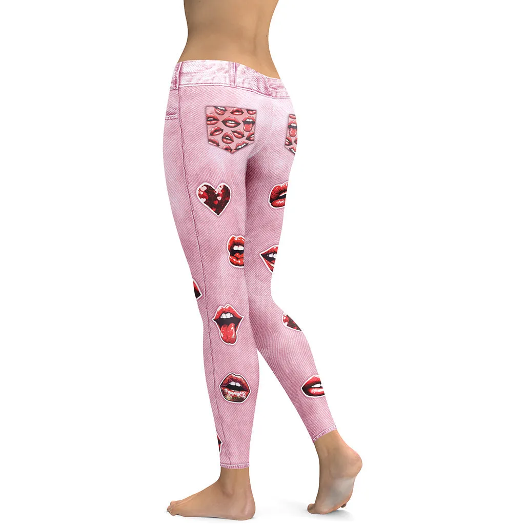 Valentine Lips Denim Print Leggings