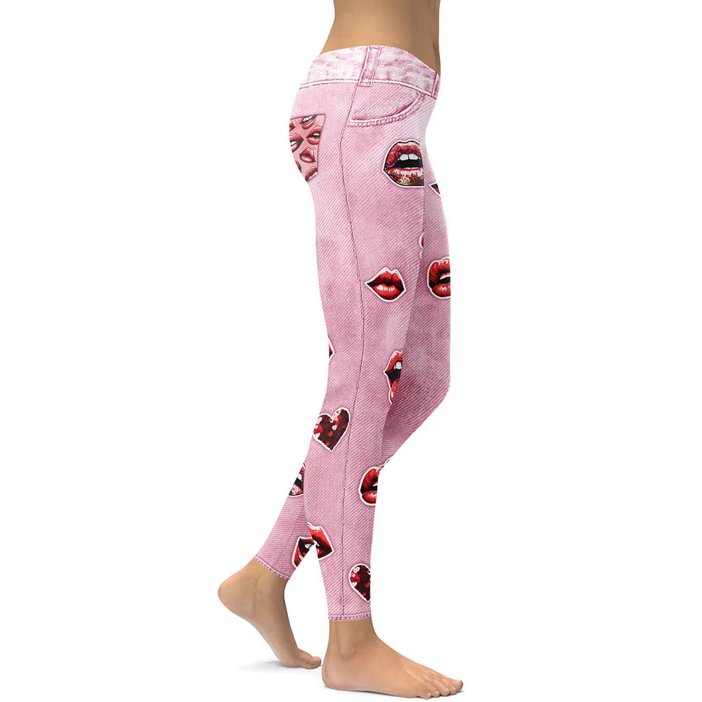 Valentine Lips Denim Print Leggings