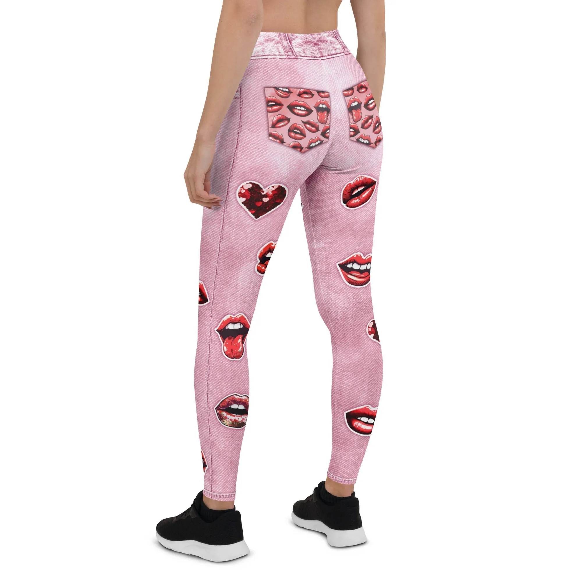 Valentine Lips Denim Print Leggings