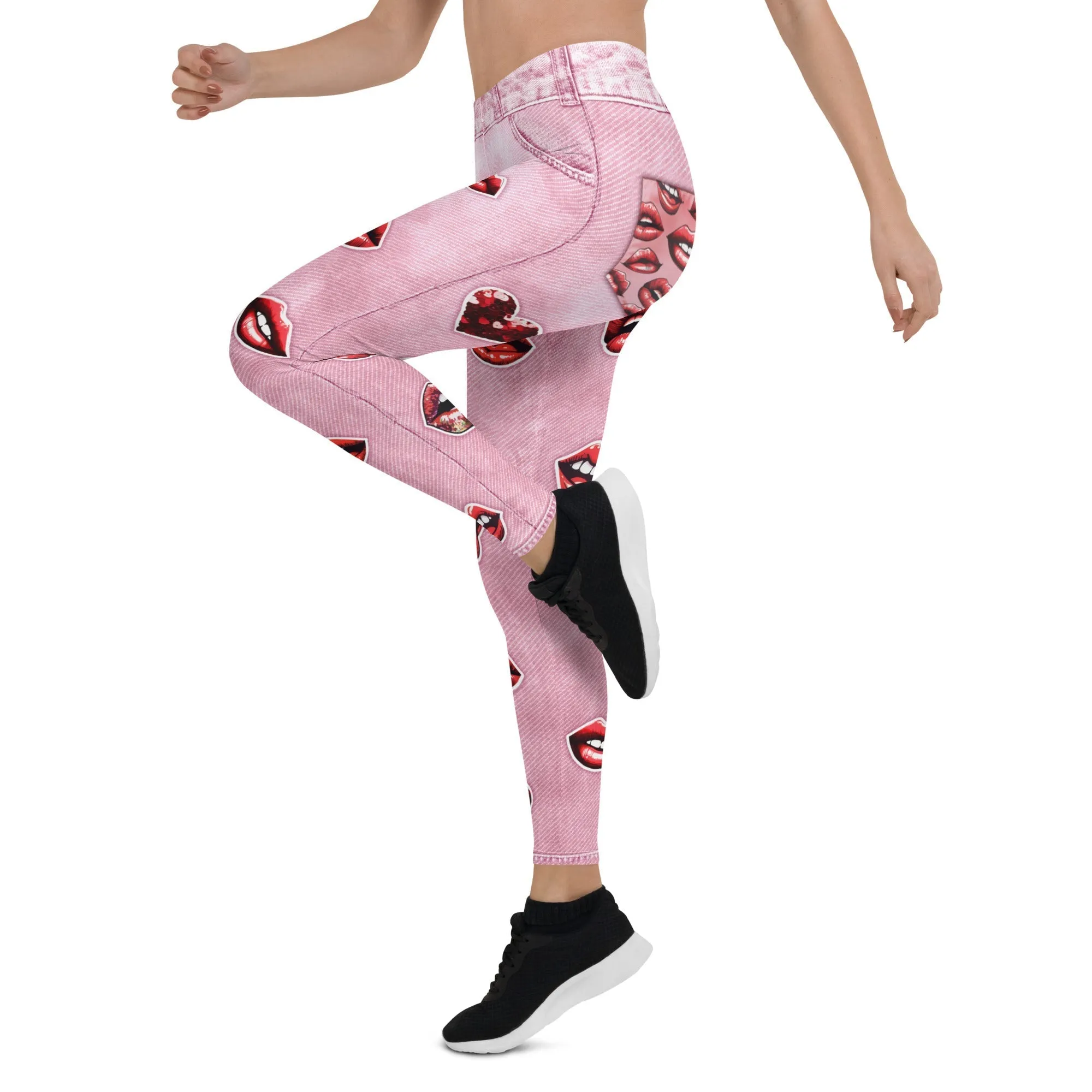 Valentine Lips Denim Print Leggings