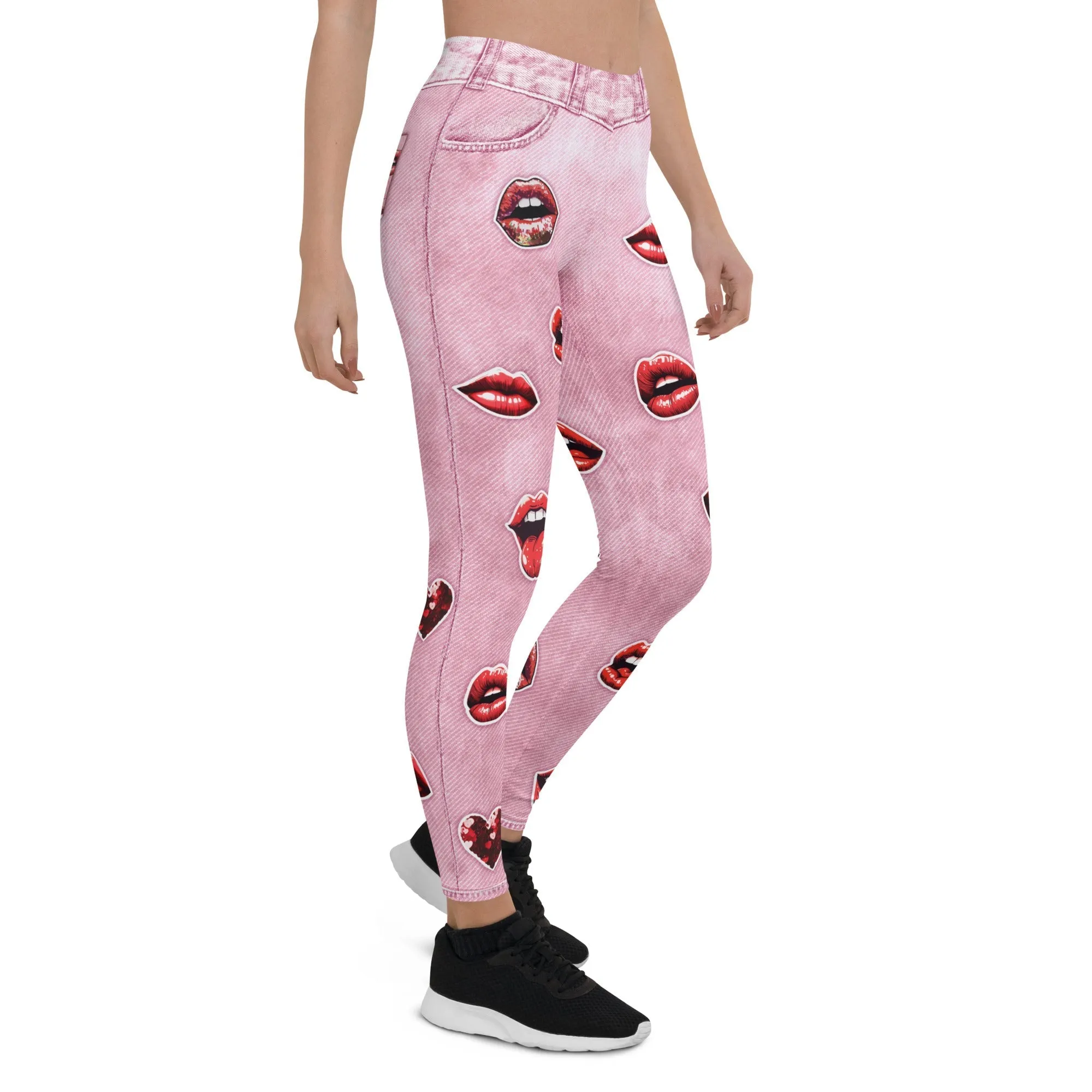 Valentine Lips Denim Print Leggings