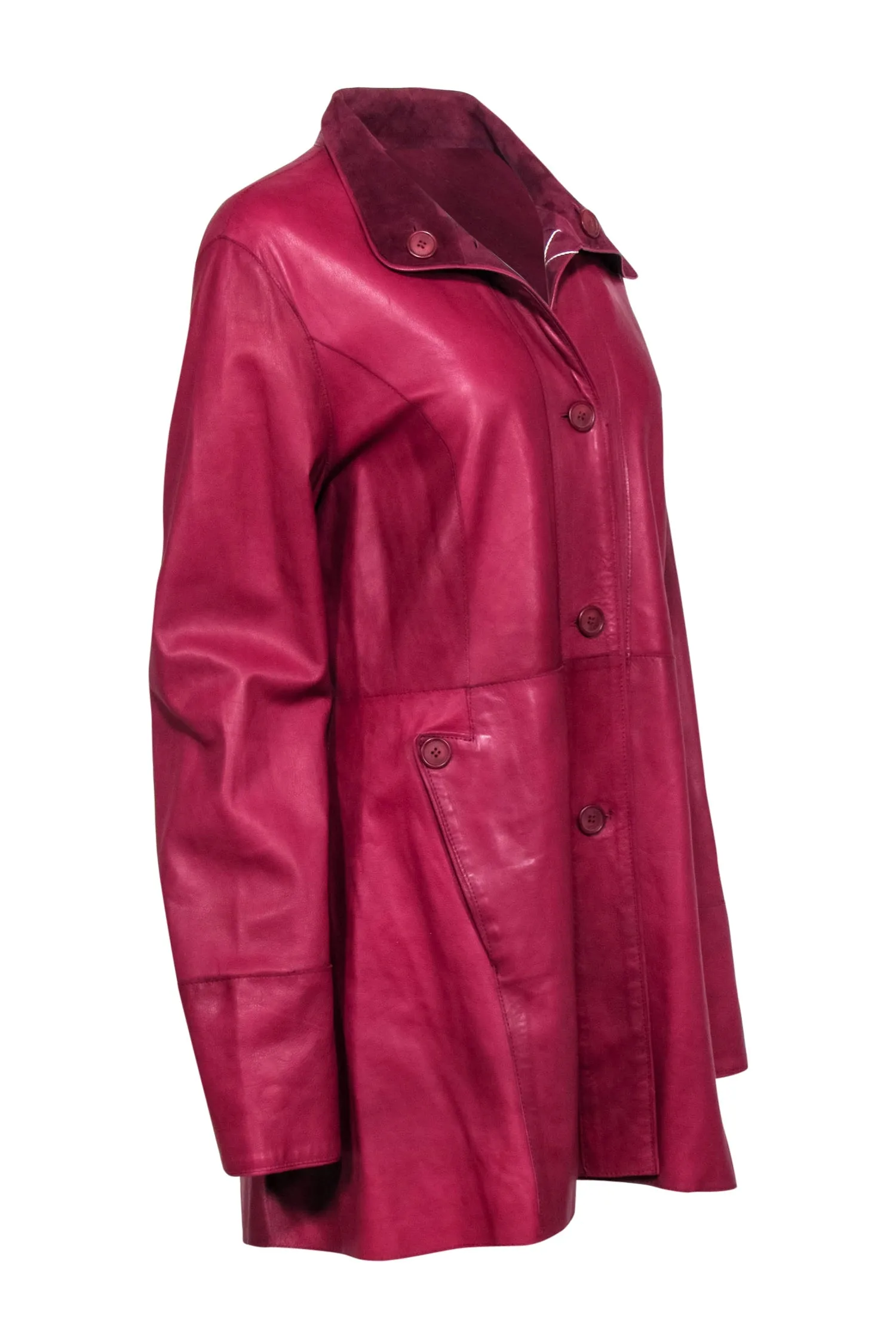 Vera Pelle - Burgundy Reversible Leather & Suede Jacket Sz L