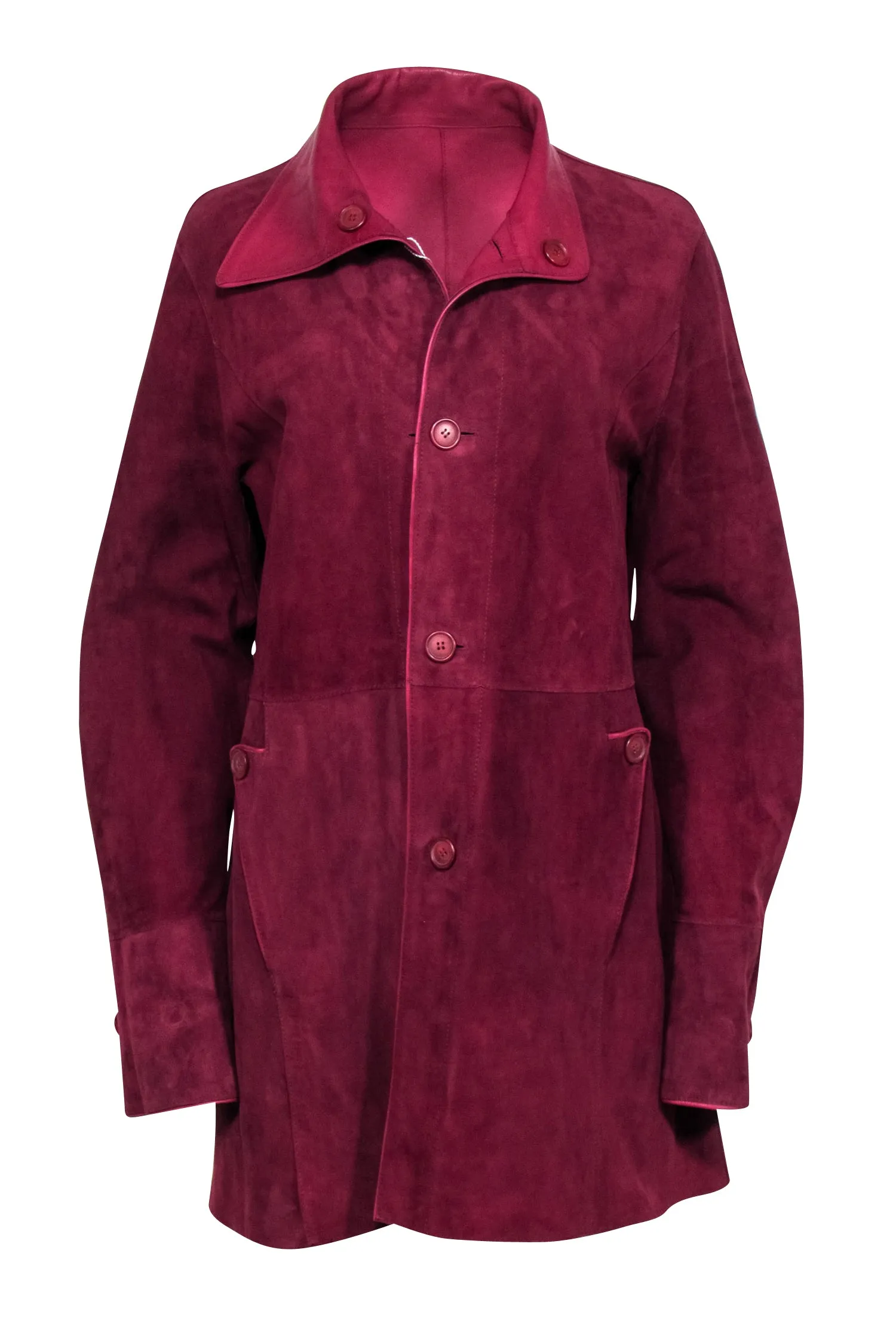 Vera Pelle - Burgundy Reversible Leather & Suede Jacket Sz L