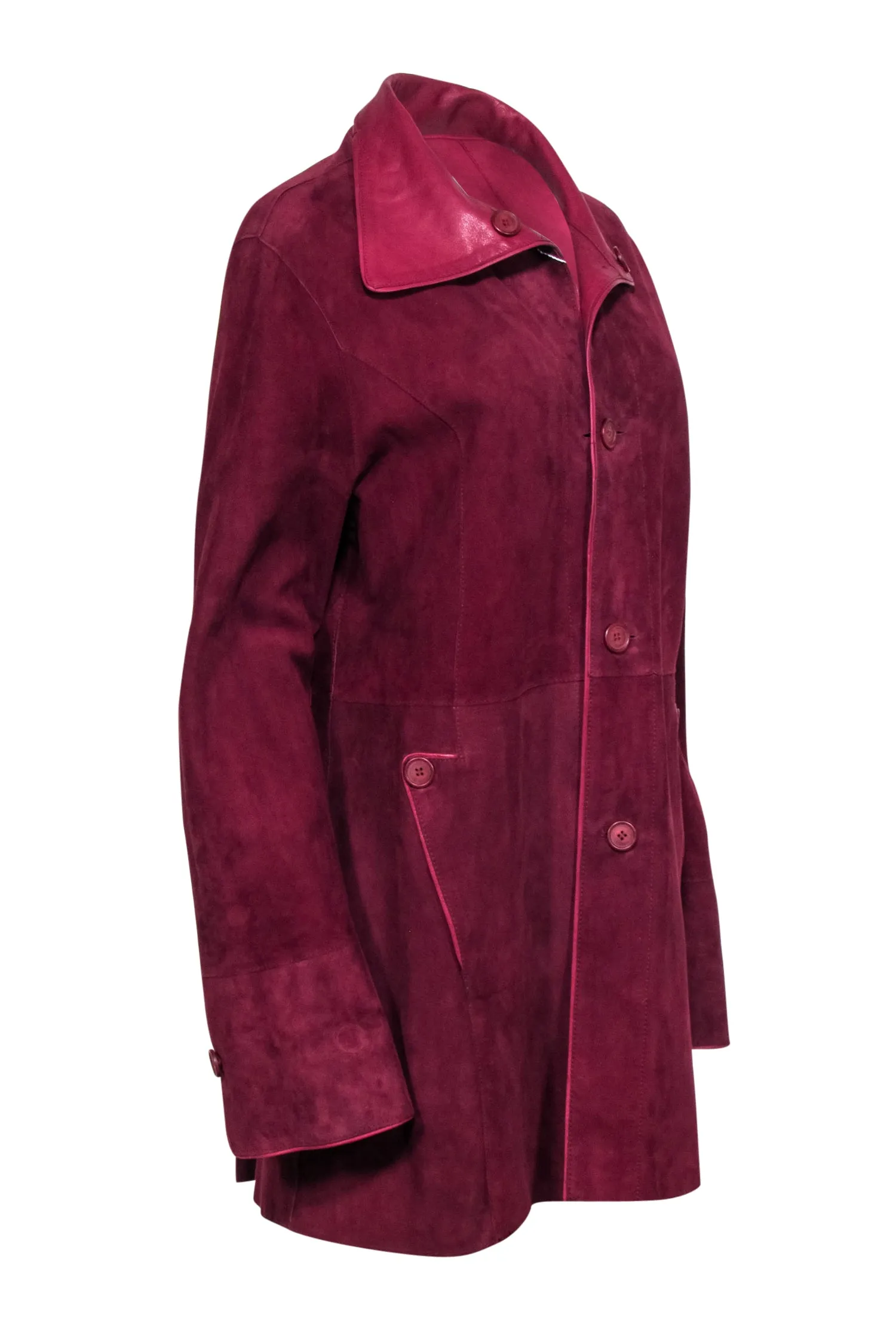 Vera Pelle - Burgundy Reversible Leather & Suede Jacket Sz L