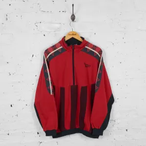 Vintage 1/4 Zip Up Reebok Patterned Sweatshirt - Red/Black - L