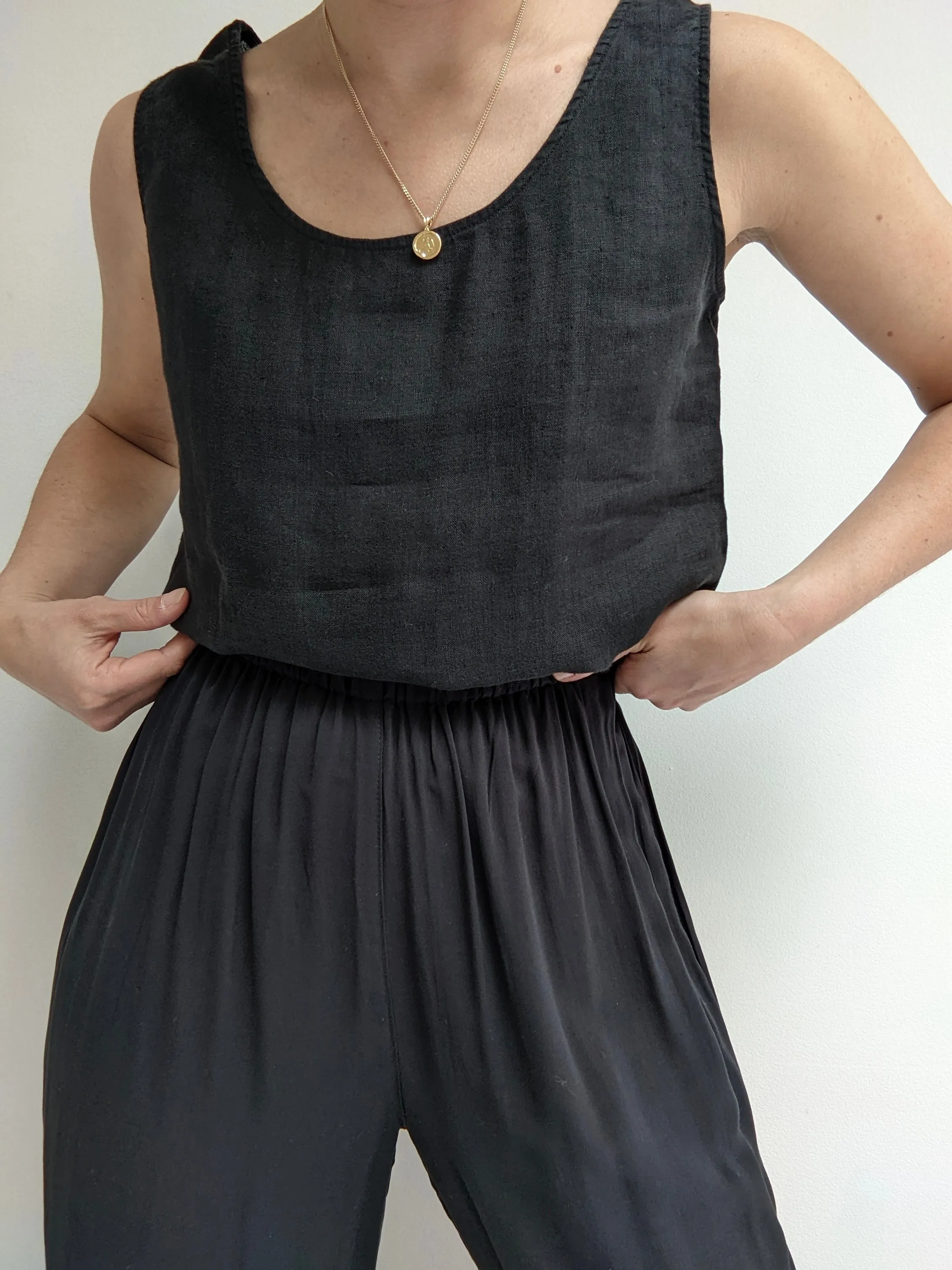 Vintage Black Linen Tank Top