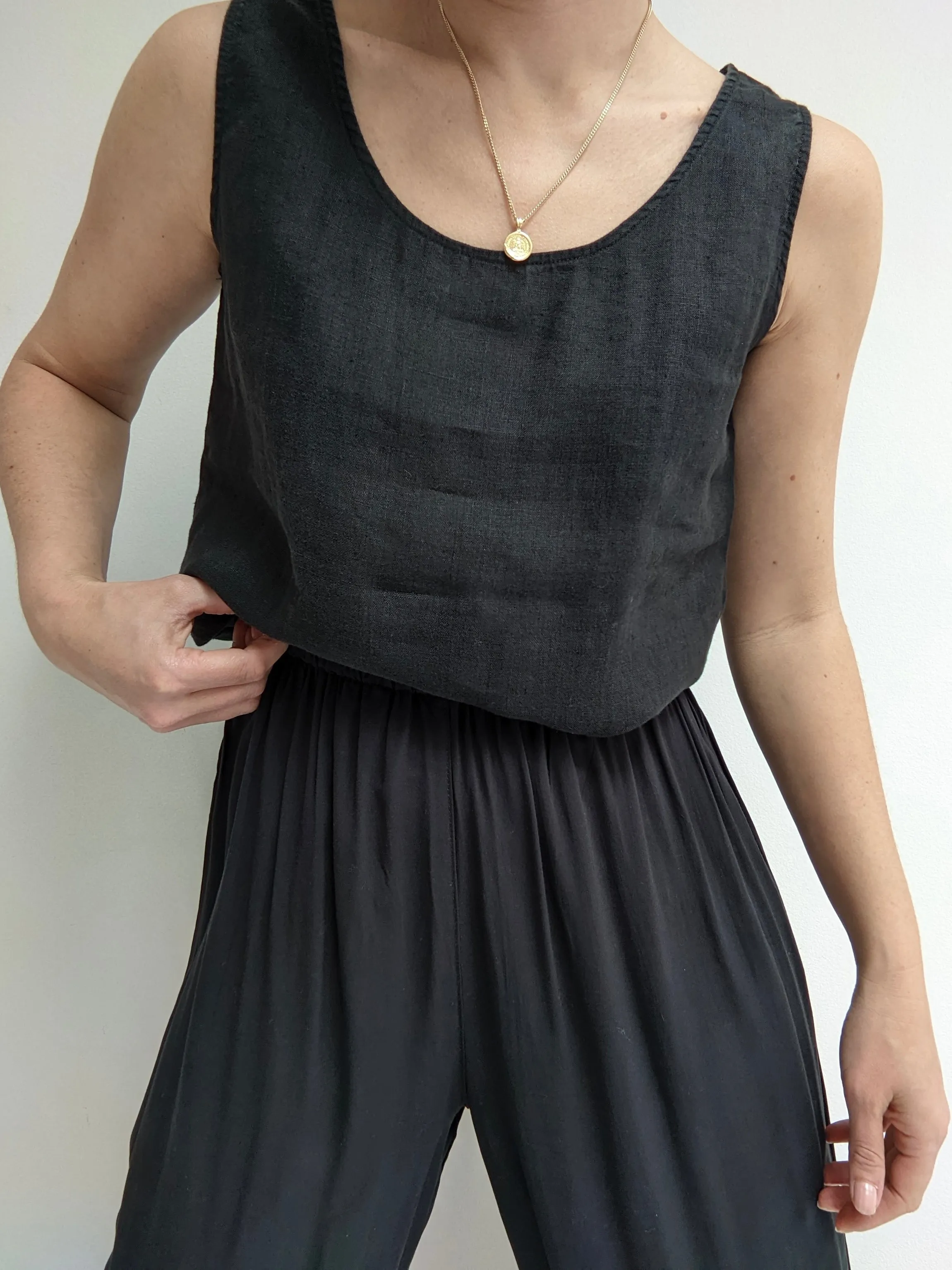 Vintage Black Linen Tank Top