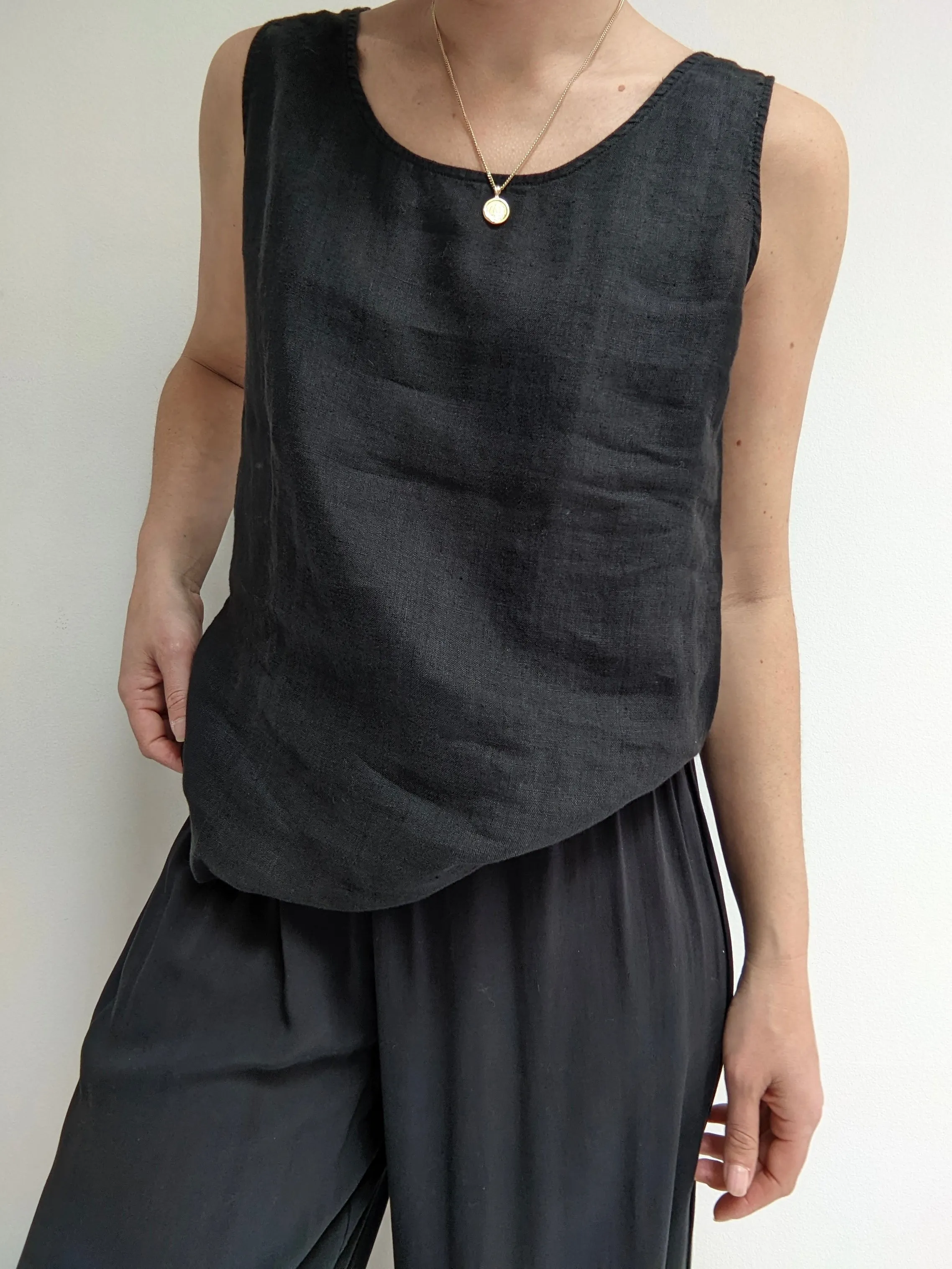 Vintage Black Linen Tank Top