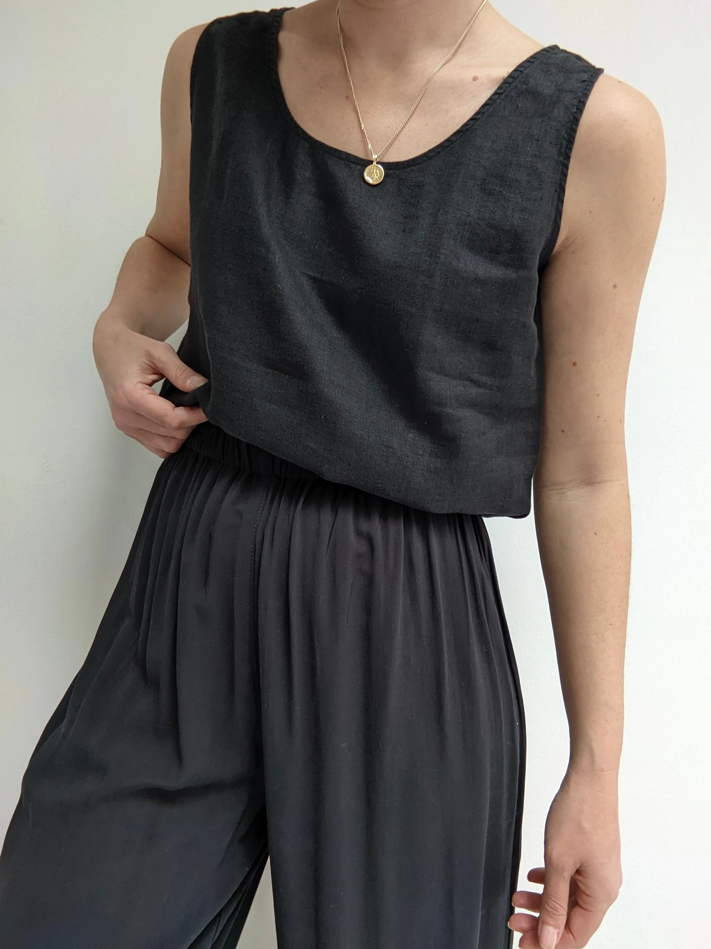 Vintage Black Linen Tank Top