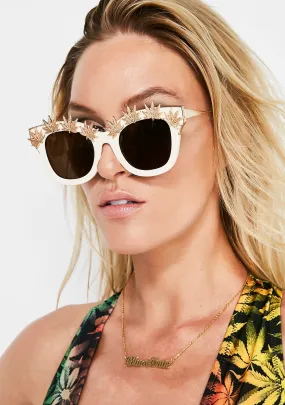 Weed Leaf Embellished Sunglasses-