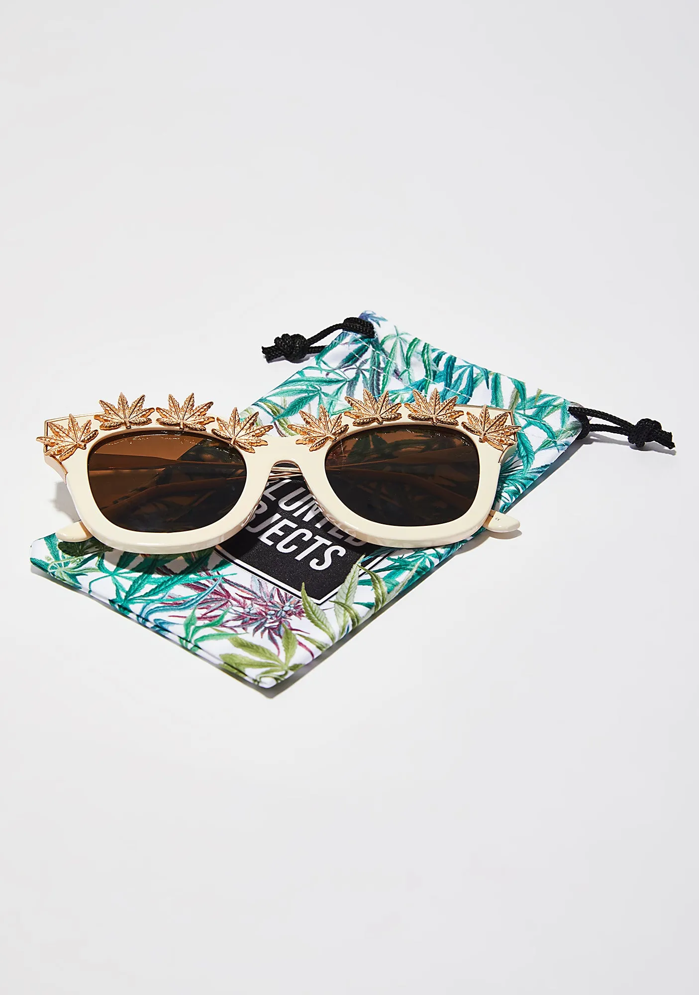 Weed Leaf Embellished Sunglasses-